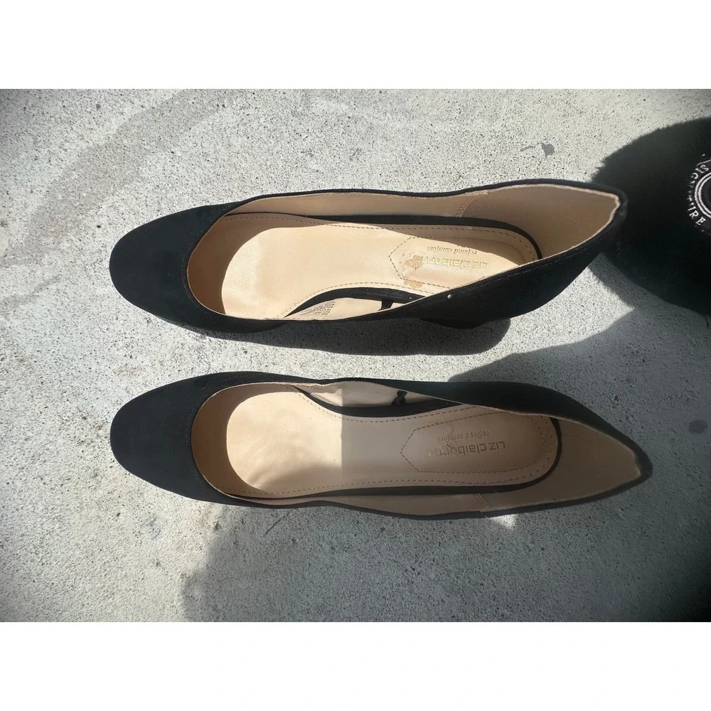 Liz Claiborne Kalpeni Pumps Womens 8 Black Good Block Heel Round Toe Textile